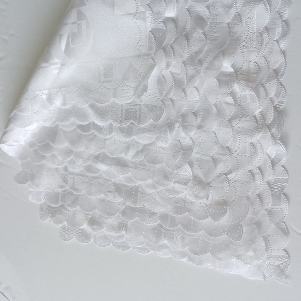 12 pc Table Napkins White Square Ornament detail Scalloped Edges 12" x 12"